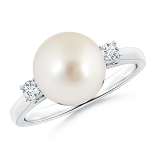10mm AAAA South Sea Pearl Ring with Diamond Accents in S999 Silver