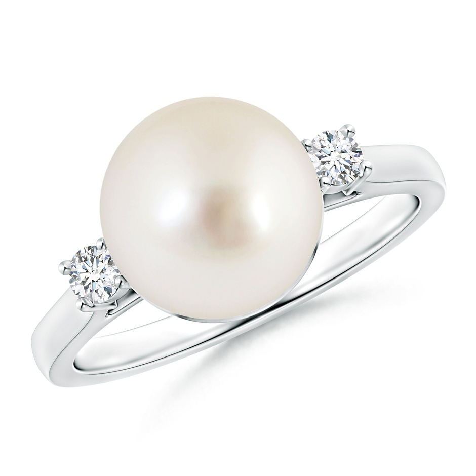 10mm AAAA South Sea Pearl Ring with Diamond Accents in S999 Silver 