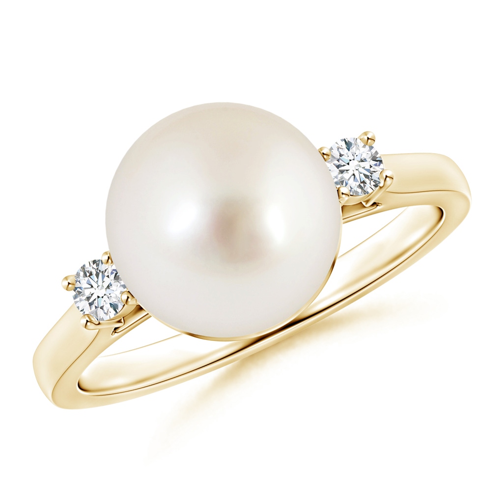 10mm AAAA South Sea Pearl Ring with Diamond Accents in Yellow Gold