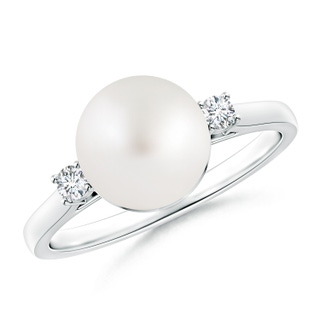 9mm AA South Sea Pearl Ring with Diamond Accents in S999 Silver