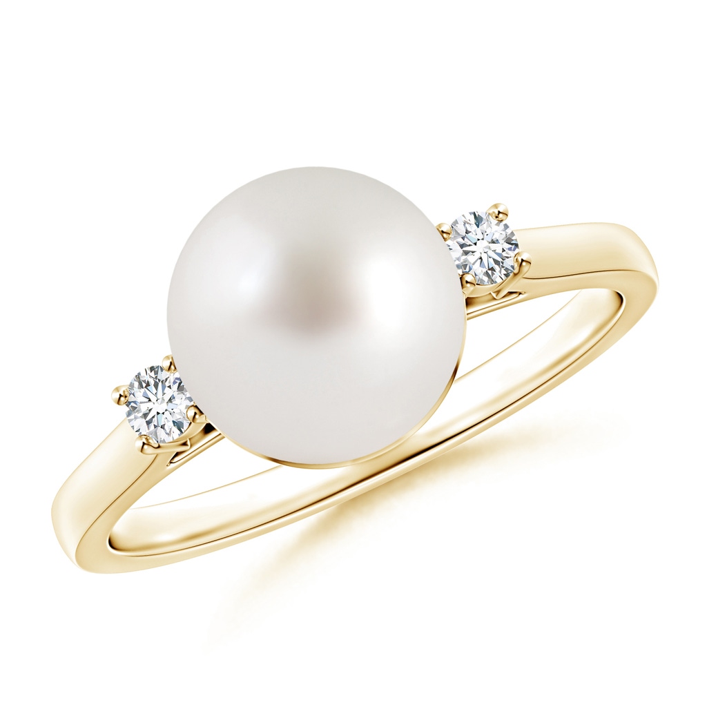 9mm AAA South Sea Pearl Ring with Diamond Accents in Yellow Gold