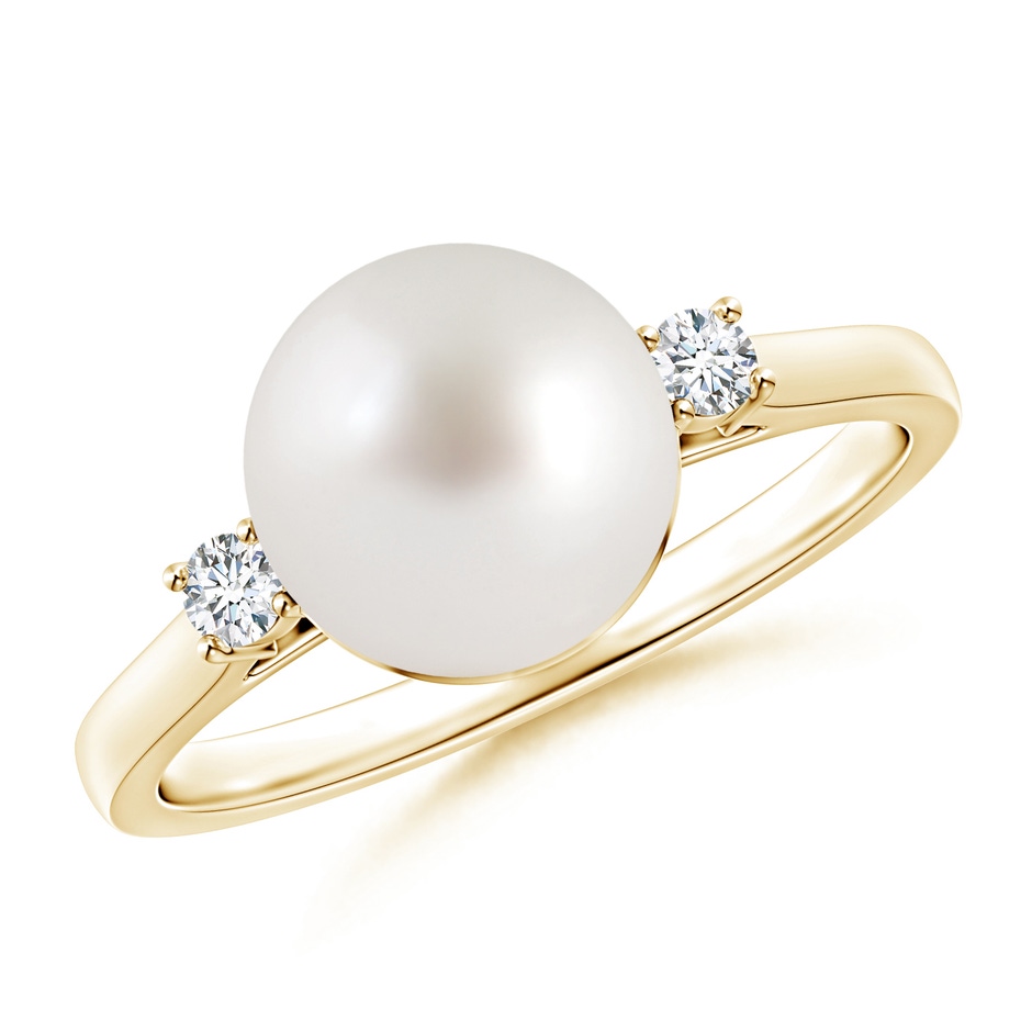 9mm AAA South Sea Pearl Ring with Diamond Accents in Yellow Gold 