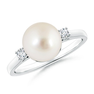 9mm AAAA South Sea Pearl Ring with Diamond Accents in S999 Silver