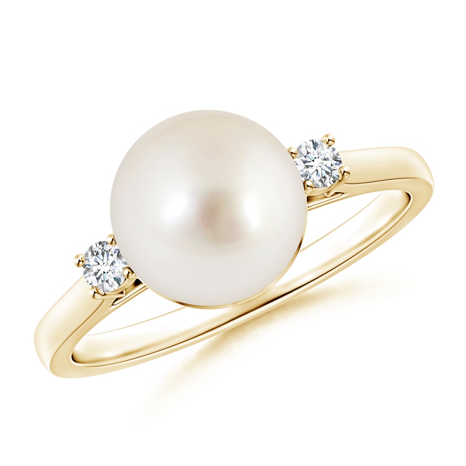 9mm AAAA South Sea Pearl Ring with Diamond Accents in Yellow Gold 