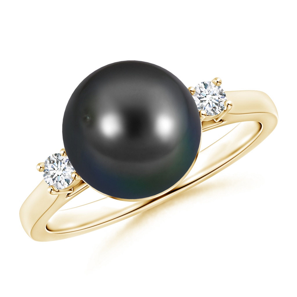 10mm AA Tahitian Cultured Pearl Ring with Diamond Accents in 9K Yellow Gold