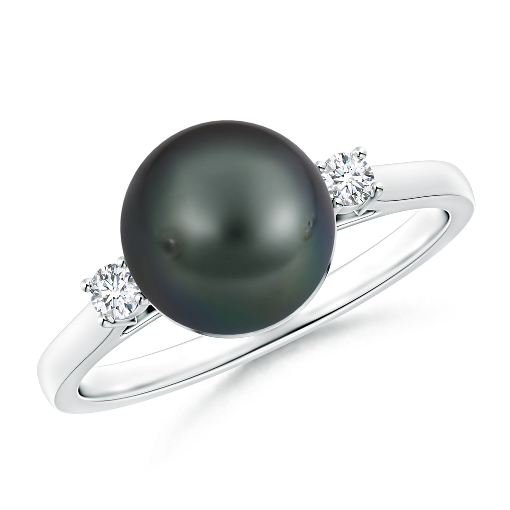 9mm A Tahitian Cultured Pearl Ring with Diamond Accents in 10K White Gold