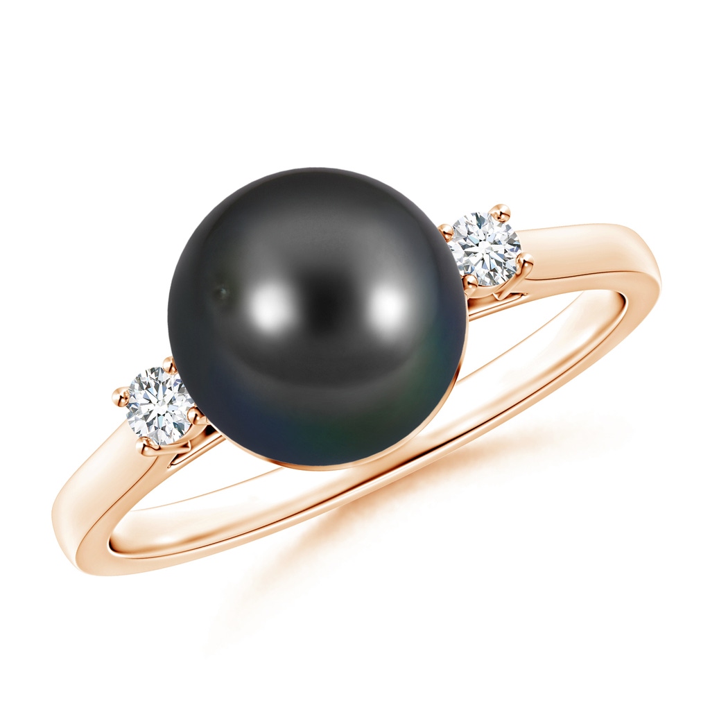 9mm AA Tahitian Cultured Pearl Ring with Diamond Accents in Rose Gold