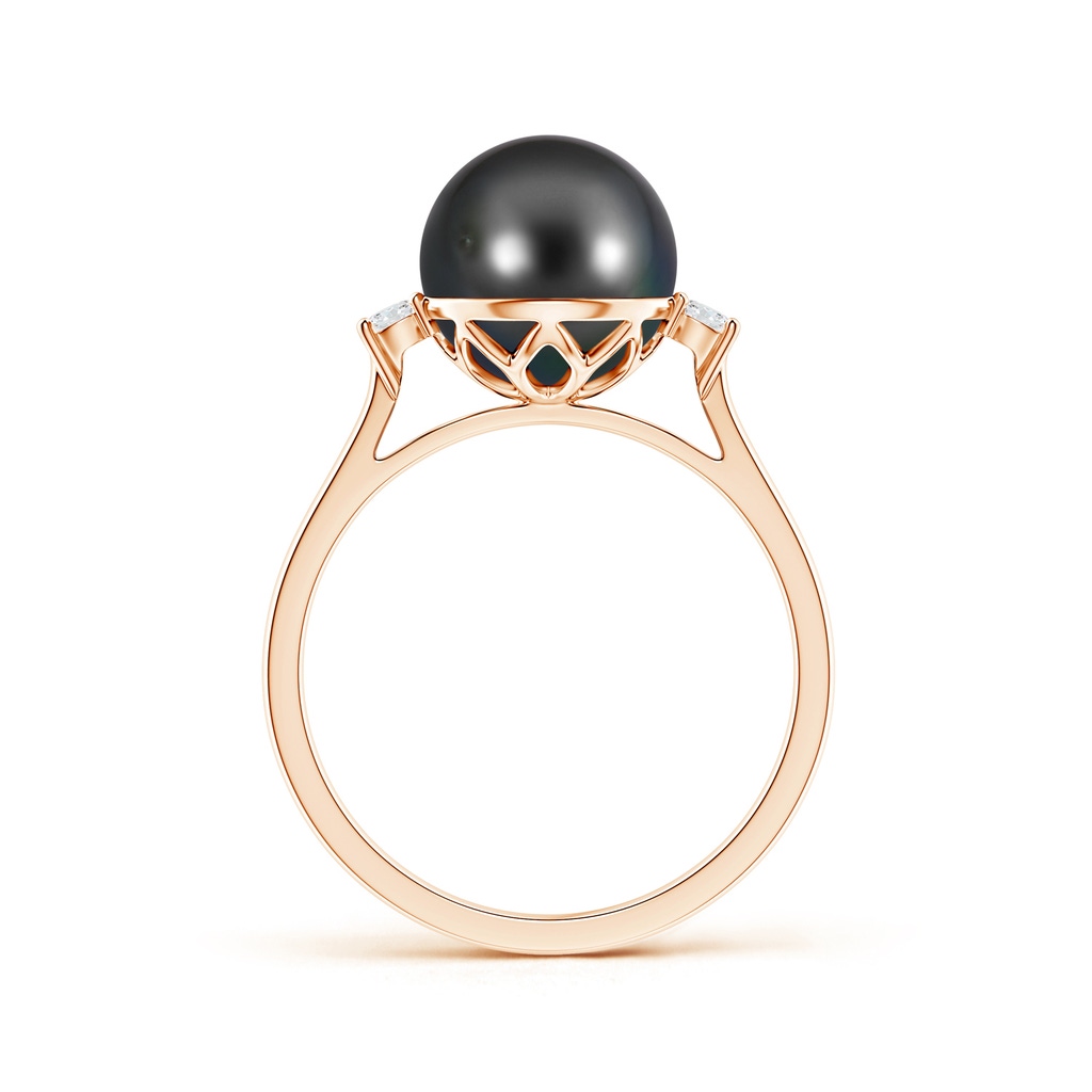 9mm AA Tahitian Cultured Pearl Ring with Diamond Accents in Rose Gold Product Image
