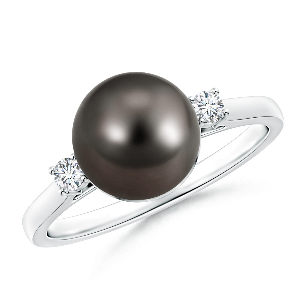 9mm AAA Tahitian Cultured Pearl Ring with Diamond Accents in 9K White Gold