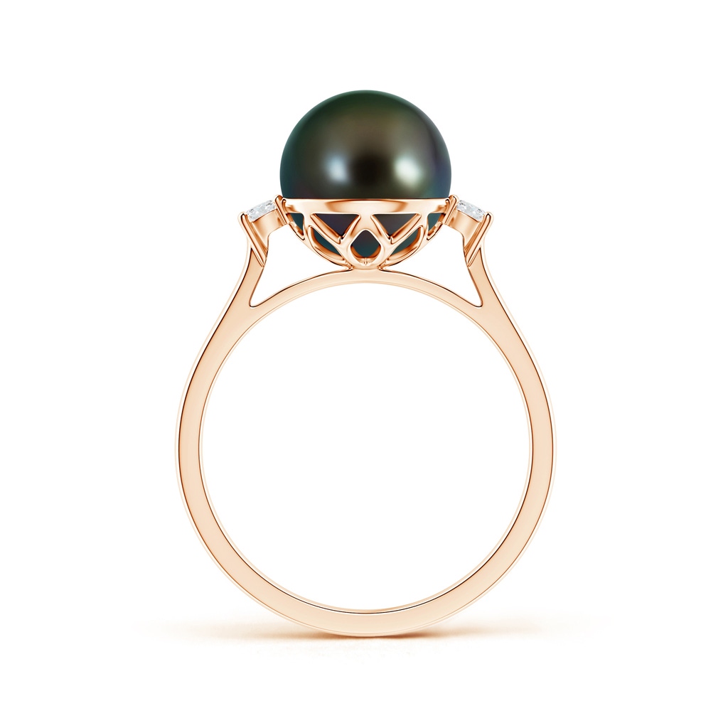 9mm AAAA Tahitian Cultured Pearl Ring with Diamond Accents in 9K Rose Gold Product Image