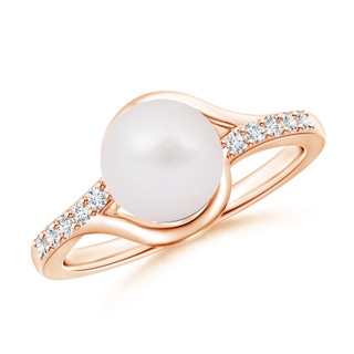 8mm A Solitaire Japanese Akoya Pearl Bypass Ring with Diamonds in Rose Gold