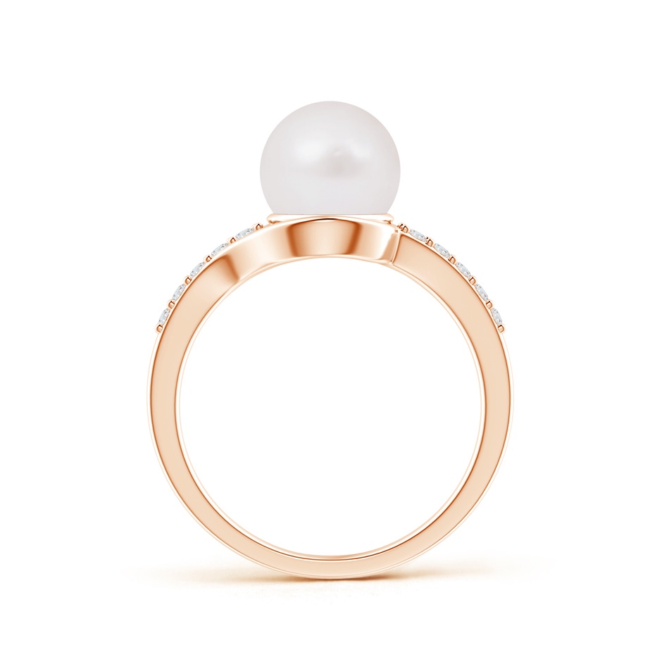 8mm A Solitaire Japanese Akoya Pearl Bypass Ring with Diamonds in Rose Gold product image
