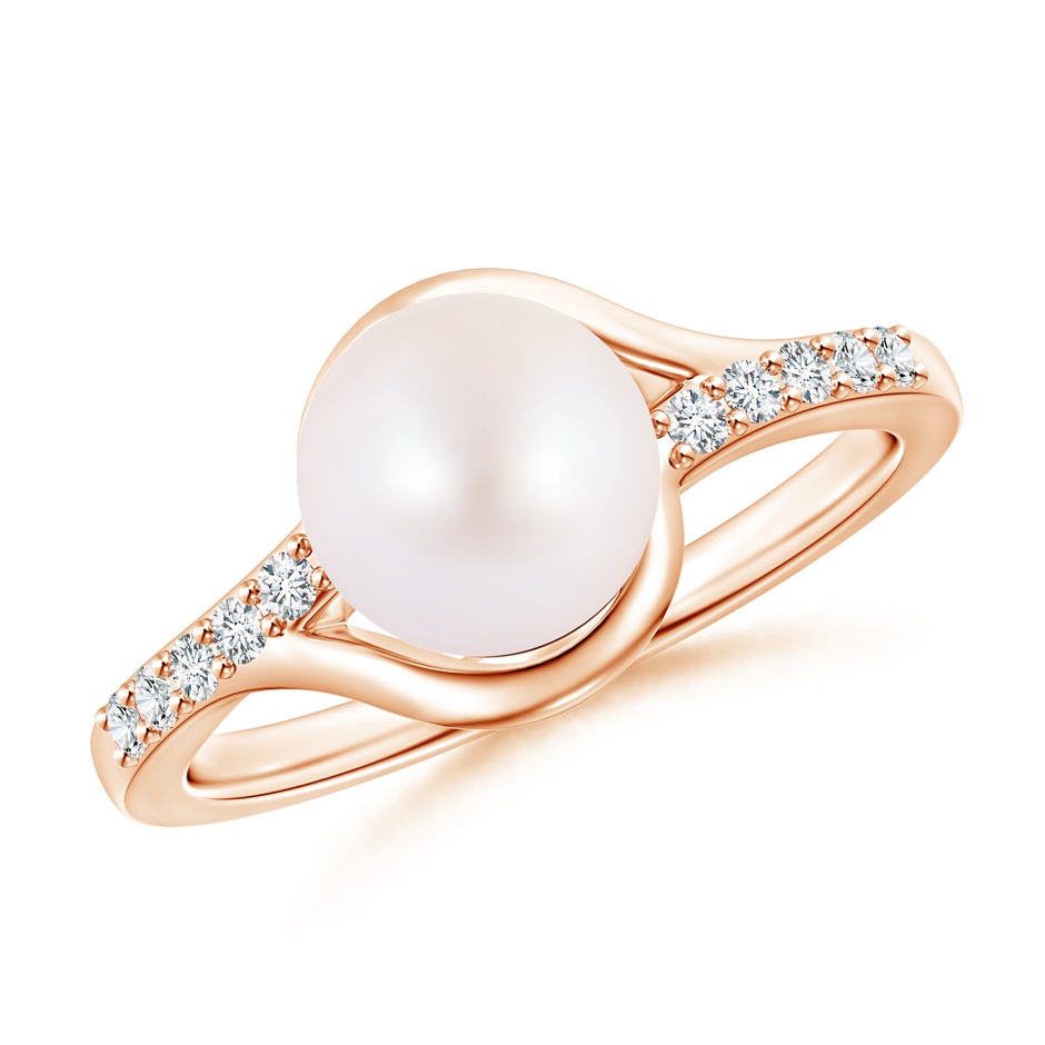 8mm AA Solitaire Japanese Akoya Pearl Bypass Ring with Diamonds in Rose Gold 