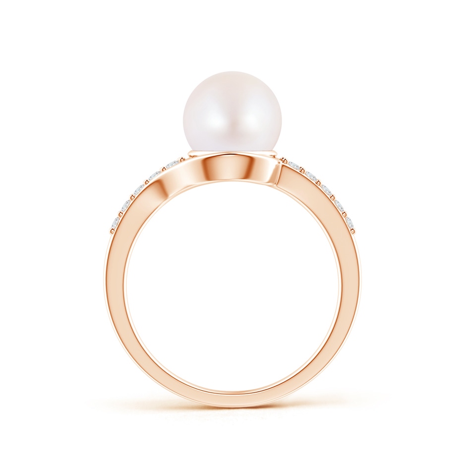 8mm AA Solitaire Japanese Akoya Pearl Bypass Ring with Diamonds in Rose Gold product image