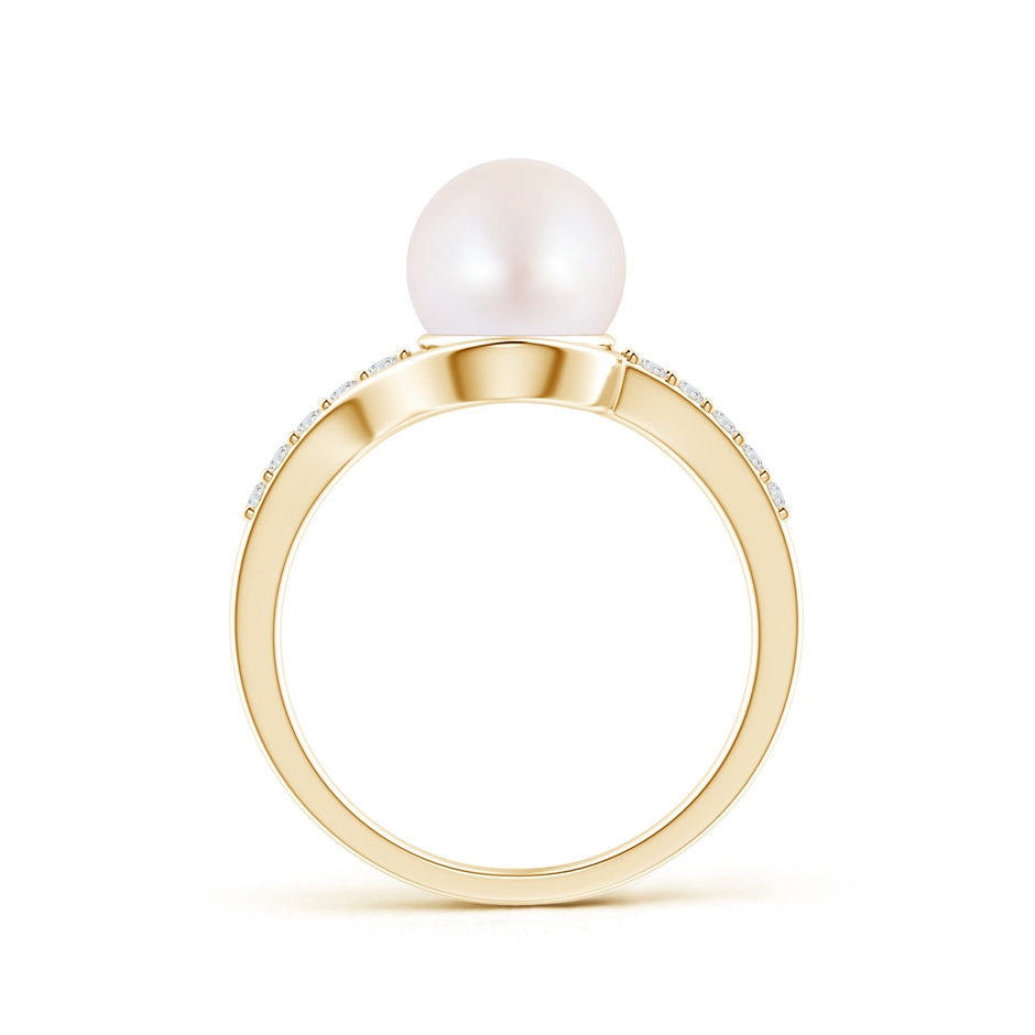 8mm AA Solitaire Japanese Akoya Pearl Bypass Ring with Diamonds in Yellow Gold product image