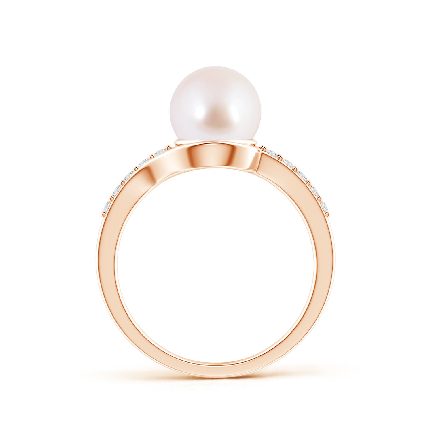 8mm AAA Solitaire Japanese Akoya Pearl Bypass Ring with Diamonds in Rose Gold