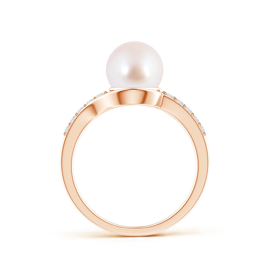8mm AAA Solitaire Japanese Akoya Pearl Bypass Ring with Diamonds in Rose Gold product image