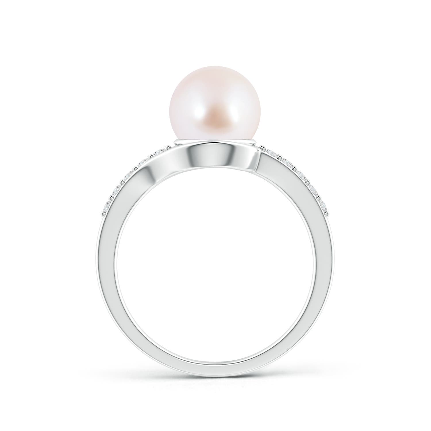 8mm AAA Solitaire Japanese Akoya Pearl Bypass Ring with Diamonds in White Gold - side 1