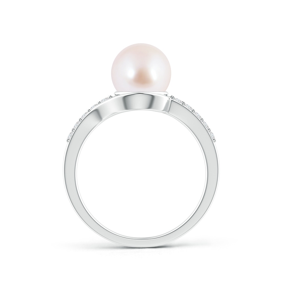 8mm AAA Solitaire Japanese Akoya Pearl Bypass Ring with Diamonds in White Gold product image