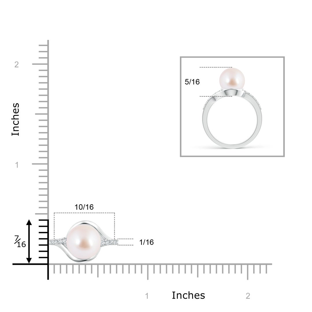 8mm AAA Solitaire Japanese Akoya Pearl Bypass Ring with Diamonds in White Gold - ruler