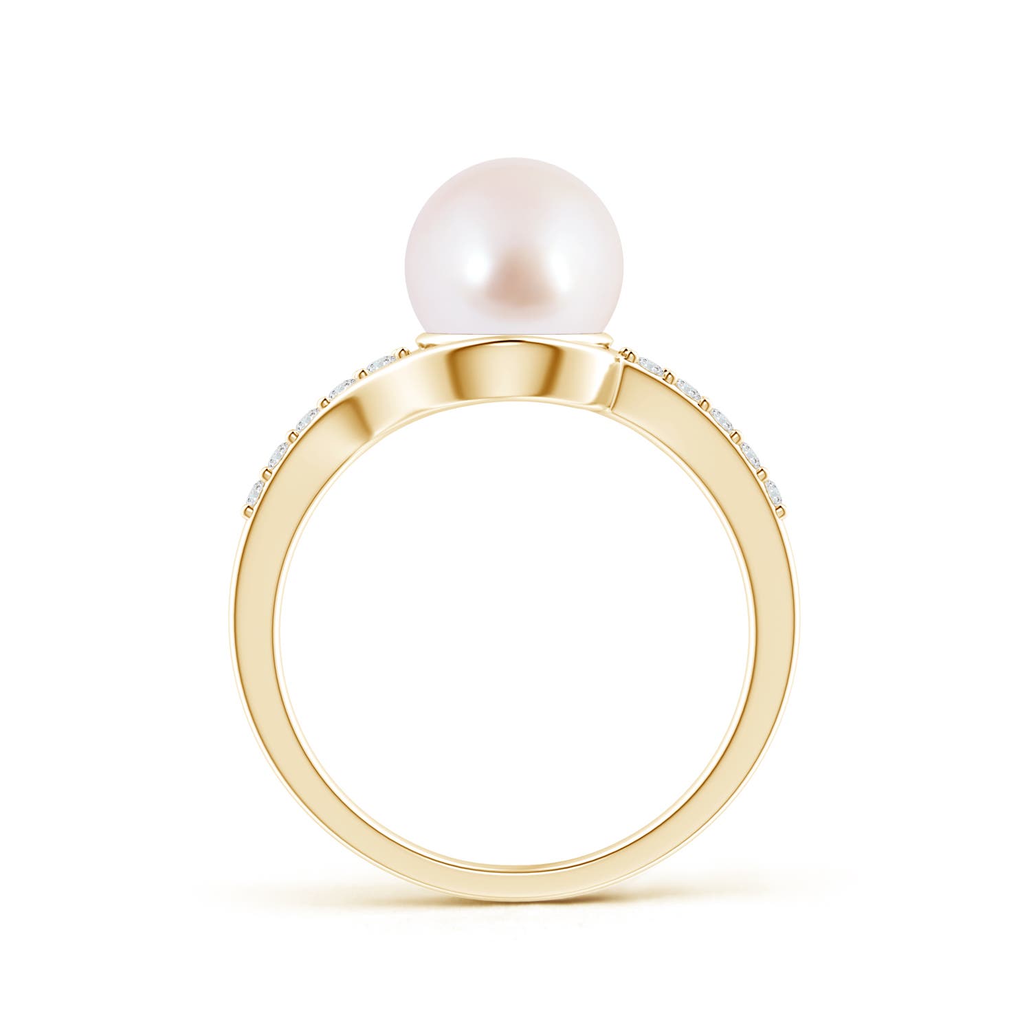 8mm AAA Solitaire Japanese Akoya Pearl Bypass Ring with Diamonds in Yellow Gold