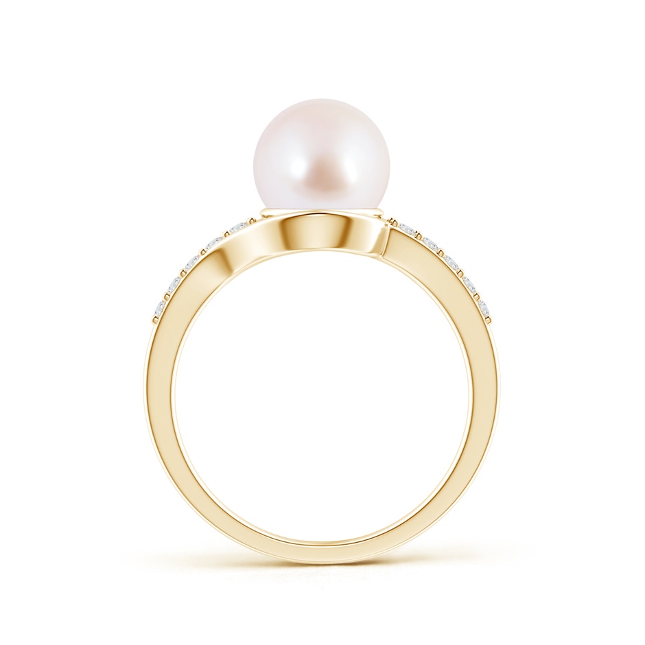 8mm AAA Solitaire Japanese Akoya Pearl Bypass Ring with Diamonds in Yellow Gold product image