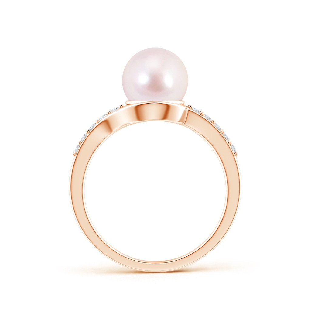 8mm AAAA Solitaire Japanese Akoya Pearl Bypass Ring with Diamonds in Rose Gold Product Image