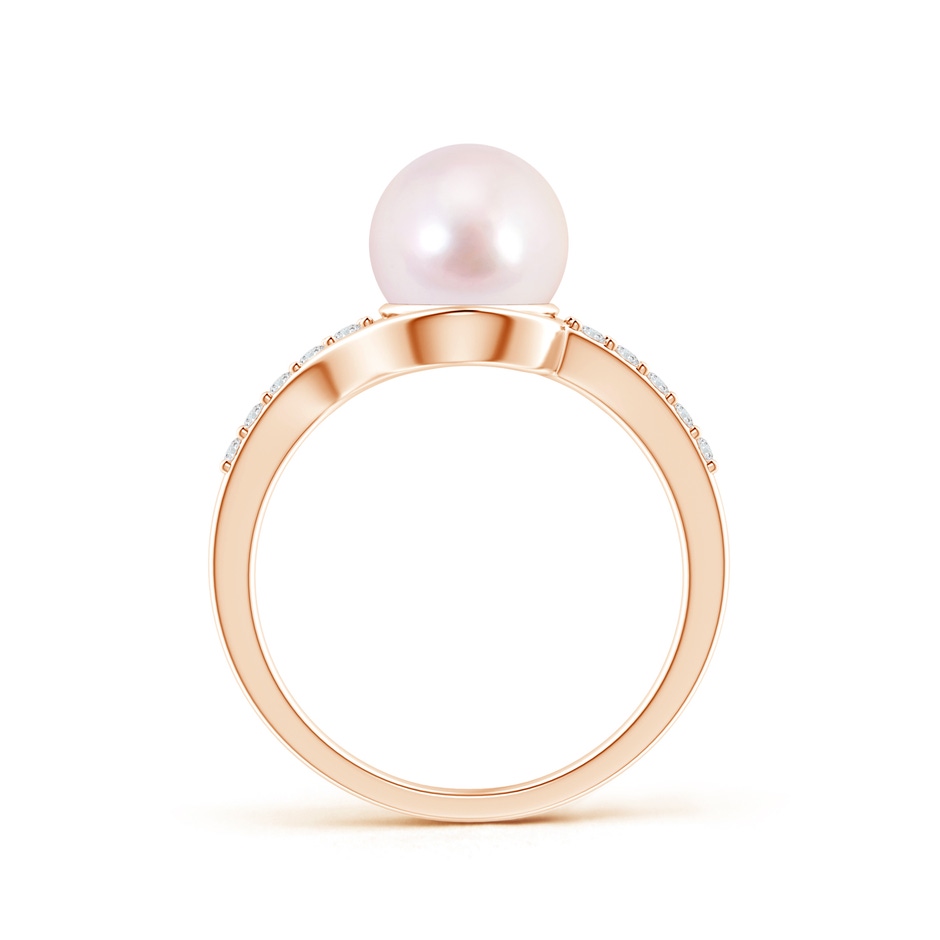 8mm AAAA Solitaire Japanese Akoya Pearl Bypass Ring with Diamonds in Rose Gold product image