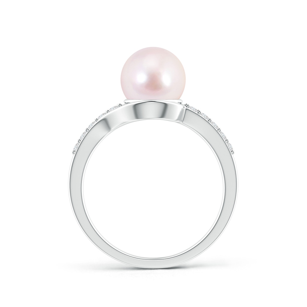8mm AAAA Solitaire Japanese Akoya Pearl Bypass Ring with Diamonds in White Gold Product Image