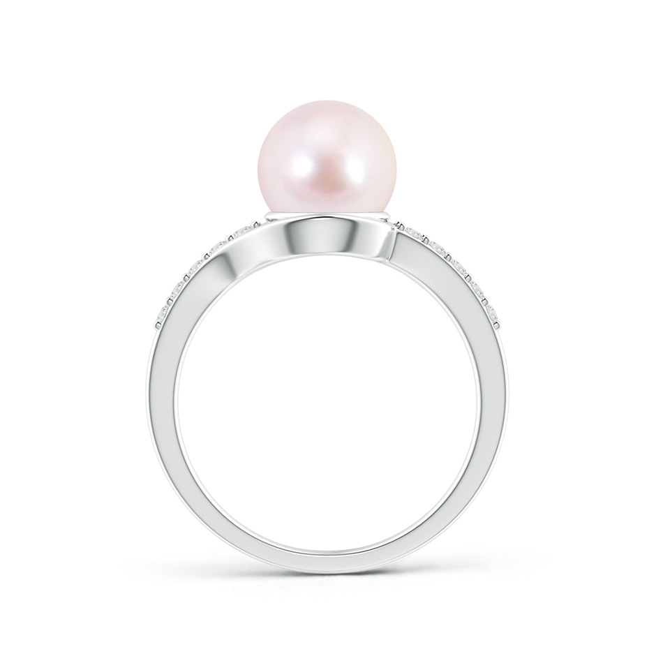 8mm AAAA Solitaire Japanese Akoya Pearl Bypass Ring with Diamonds in White Gold product image