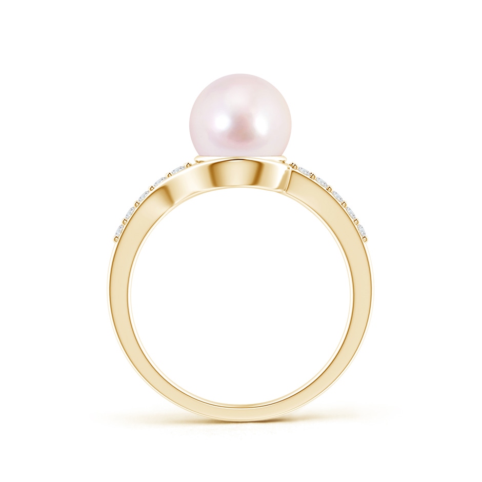 8mm AAAA Solitaire Japanese Akoya Pearl Bypass Ring with Diamonds in Yellow Gold product image