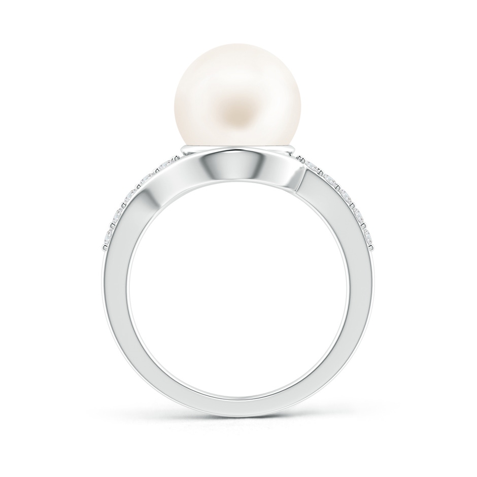10mm AA Solitaire Freshwater Pearl Bypass Ring with Diamonds in S999 Silver product image