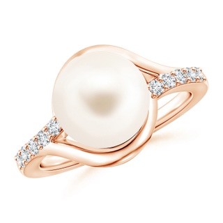 10mm AAA Solitaire Freshwater Pearl Bypass Ring with Diamonds in Rose Gold