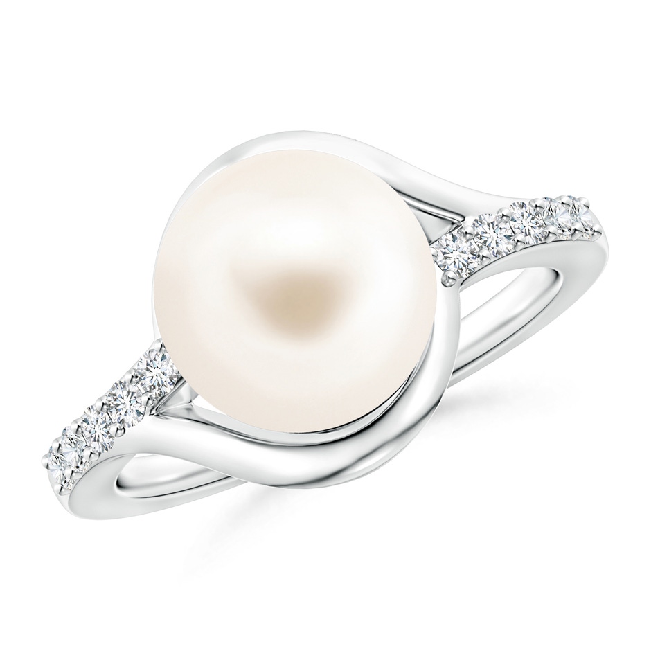 10mm AAA Solitaire Freshwater Pearl Bypass Ring with Diamonds in S999 Silver 