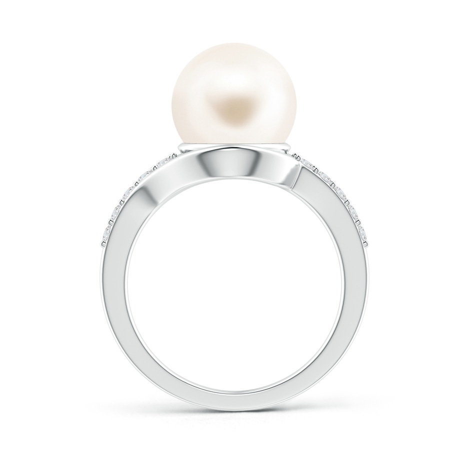 10mm AAA Solitaire Freshwater Pearl Bypass Ring with Diamonds in S999 Silver product image