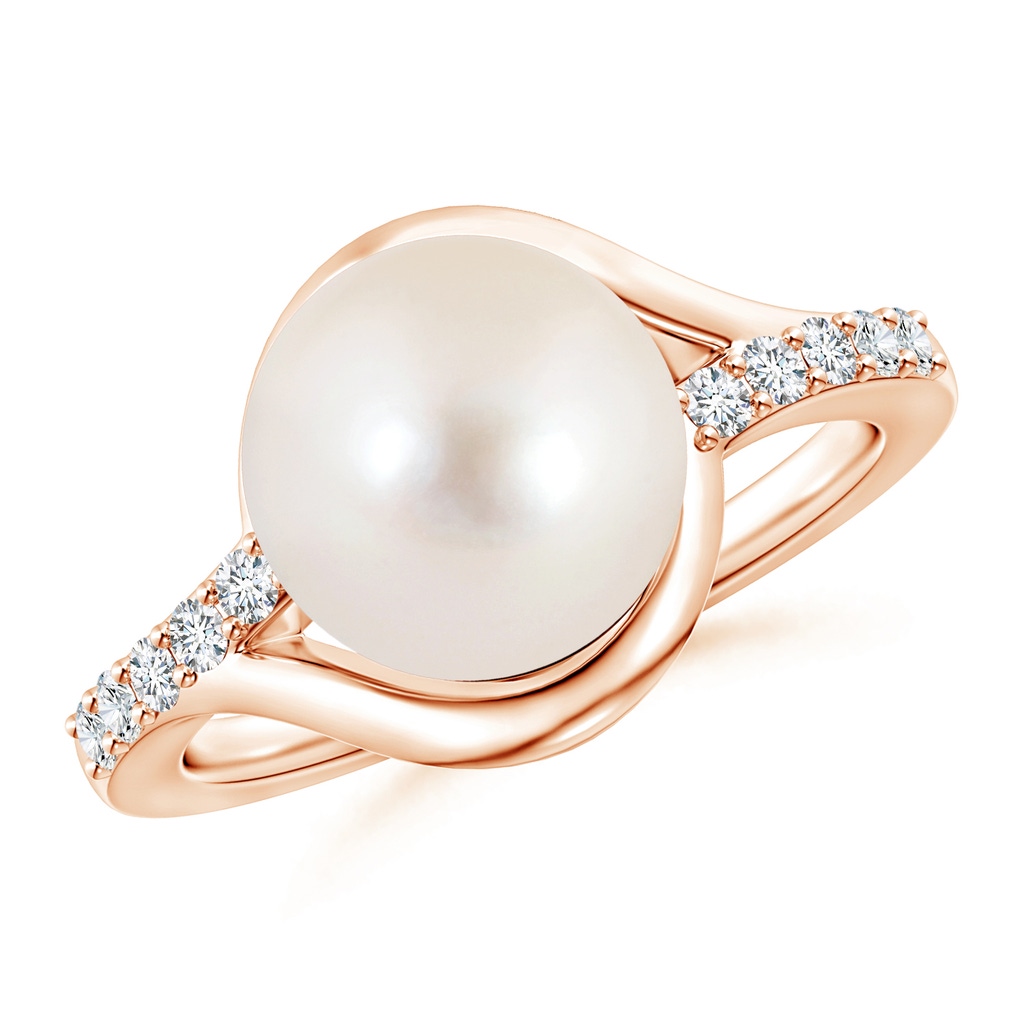 10mm AAAA Solitaire Freshwater Pearl Bypass Ring with Diamonds in Rose Gold