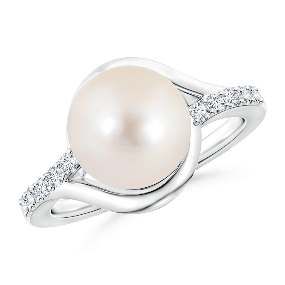 10mm AAAA Solitaire Freshwater Pearl Bypass Ring with Diamonds in S999 Silver 