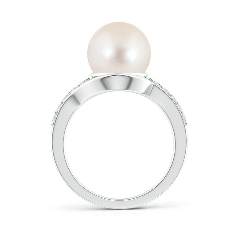 10mm AAAA Solitaire Freshwater Pearl Bypass Ring with Diamonds in S999 Silver product image