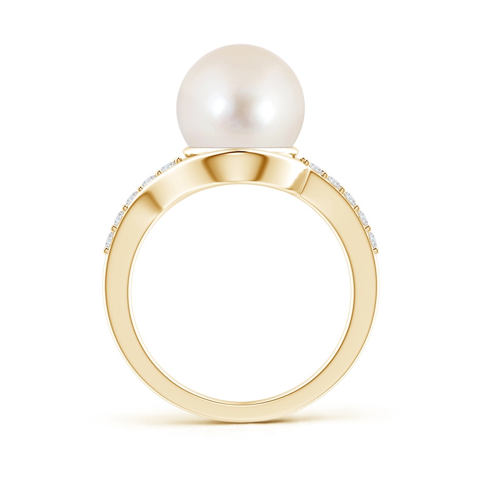 10mm AAAA Solitaire Freshwater Pearl Bypass Ring with Diamonds in Yellow Gold product image