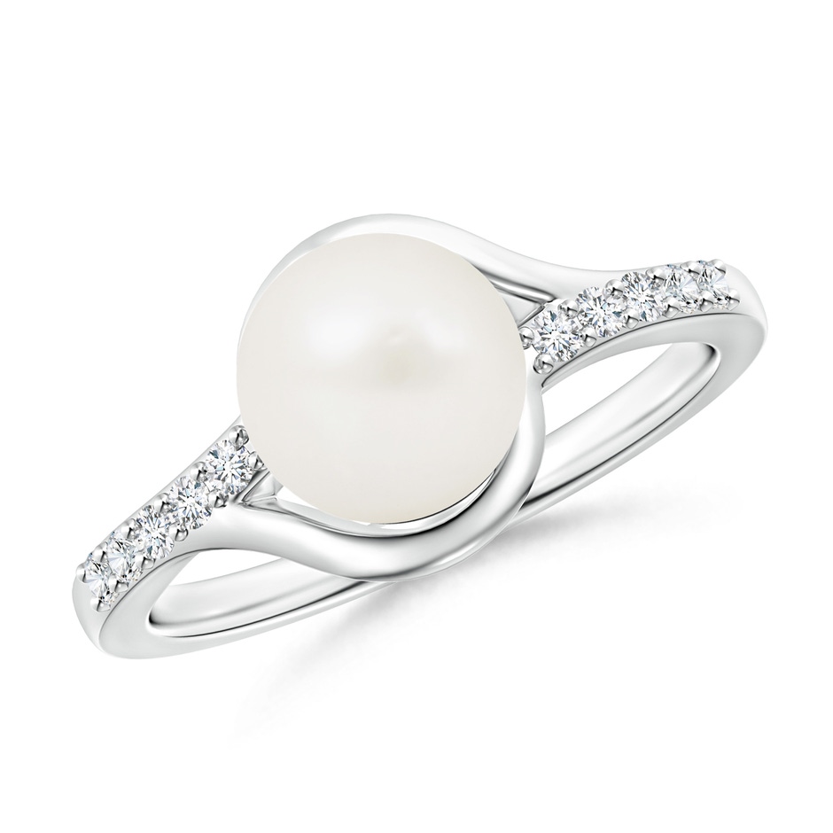 8mm A Solitaire Freshwater Pearl Bypass Ring with Diamonds in S999 Silver 