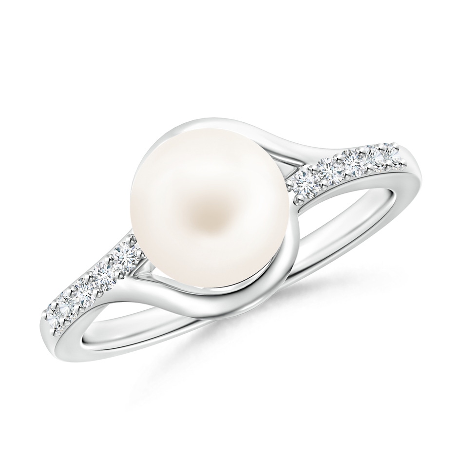8mm AA Solitaire Freshwater Pearl Bypass Ring with Diamonds in S999 Silver 