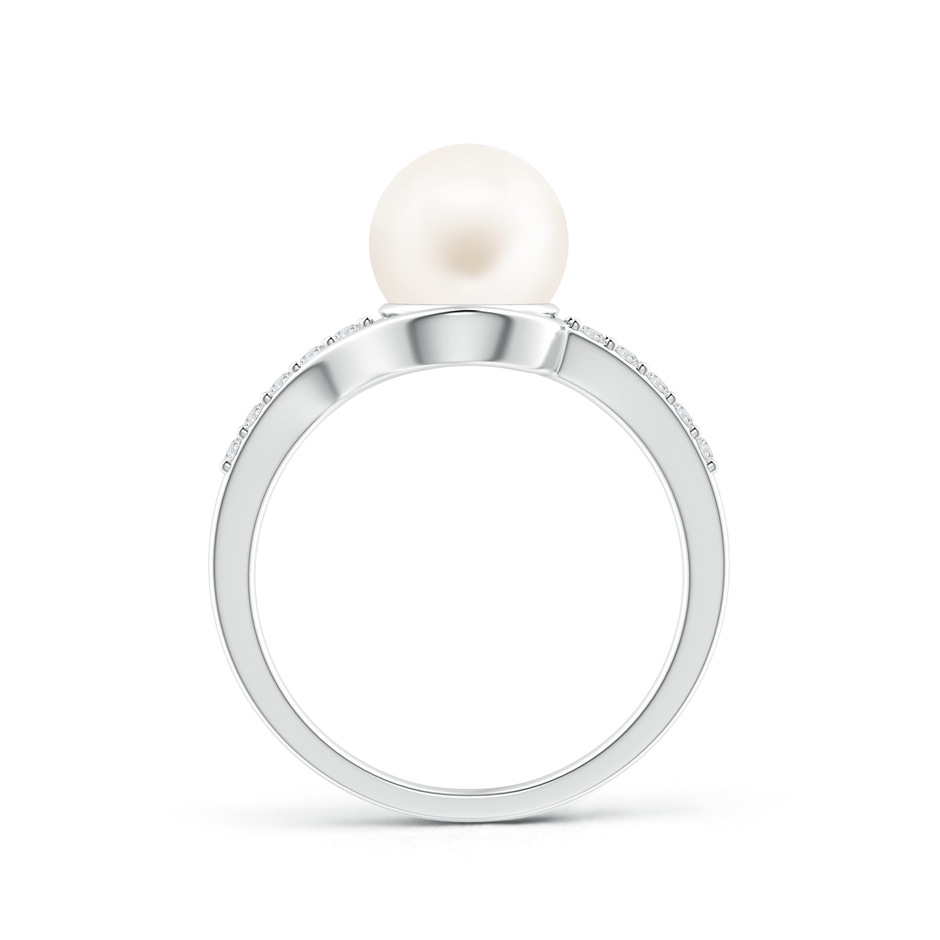 8mm AA Solitaire Freshwater Pearl Bypass Ring with Diamonds in S999 Silver product image