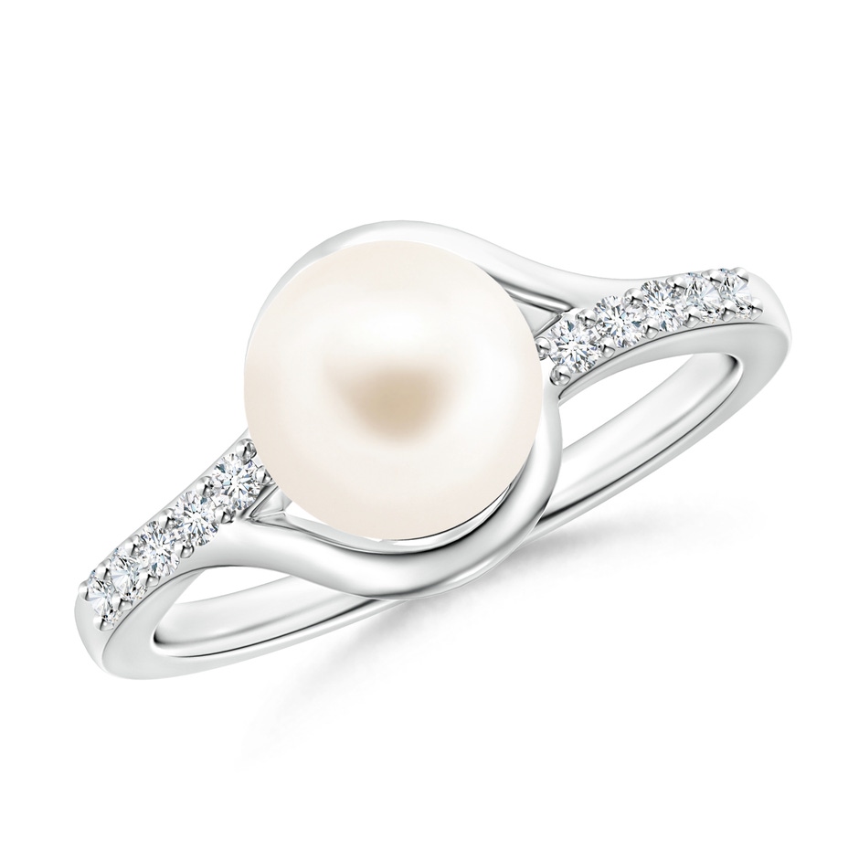 8mm AAA Solitaire Freshwater Pearl Bypass Ring with Diamonds in S999 Silver 
