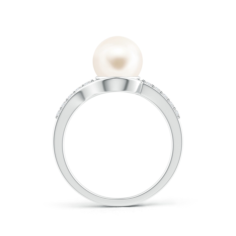 8mm AAA Solitaire Freshwater Pearl Bypass Ring with Diamonds in S999 Silver product image
