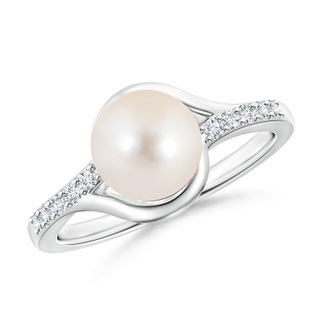 8mm AAAA Solitaire Freshwater Pearl Bypass Ring with Diamonds in S999 Silver