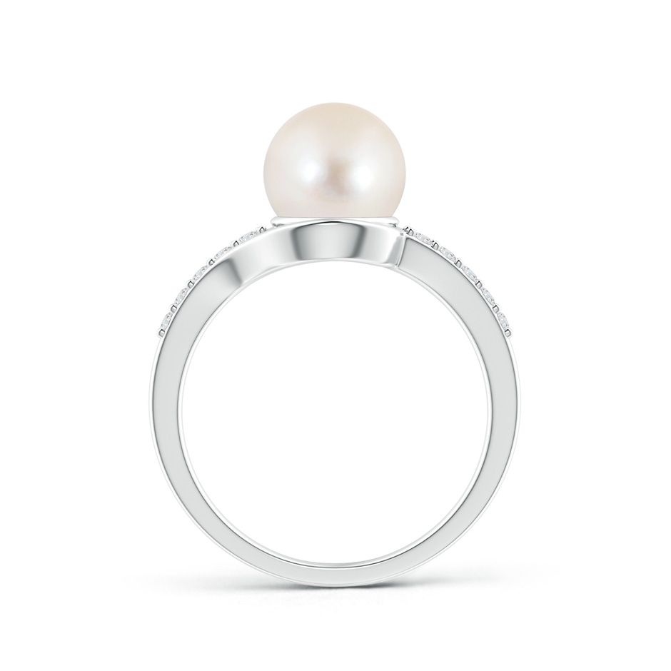 8mm AAAA Solitaire Freshwater Pearl Bypass Ring with Diamonds in S999 Silver product image