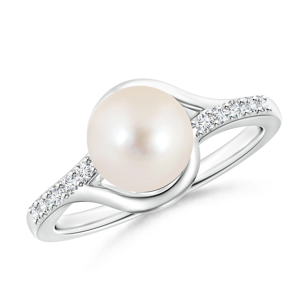 8mm AAAA Solitaire Freshwater Pearl Bypass Ring with Diamonds in White Gold