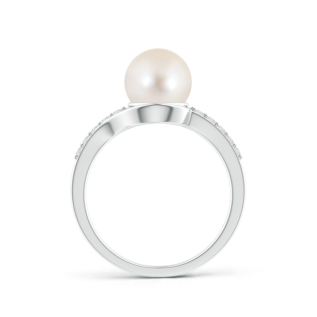8mm AAAA Solitaire Freshwater Pearl Bypass Ring with Diamonds in White Gold Product Image
