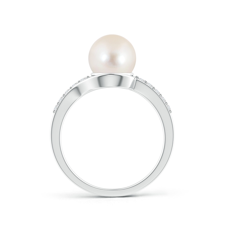 8mm AAAA Solitaire Freshwater Pearl Bypass Ring with Diamonds in White Gold product image