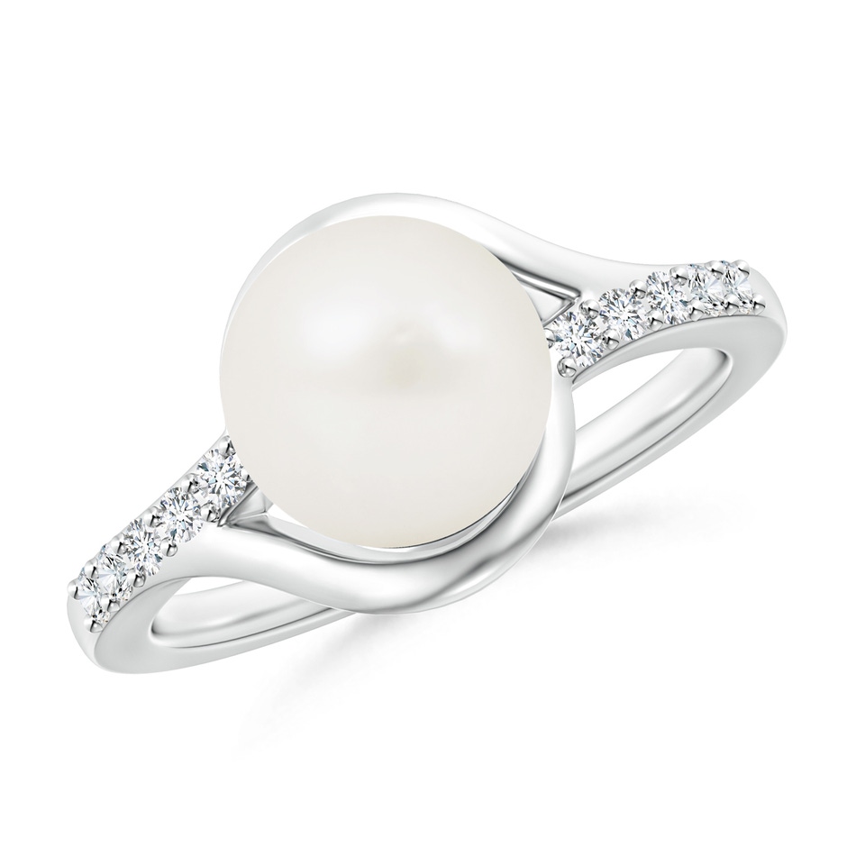 9mm A Solitaire Freshwater Pearl Bypass Ring with Diamonds in S999 Silver 